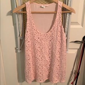 Pink lace front tank top.